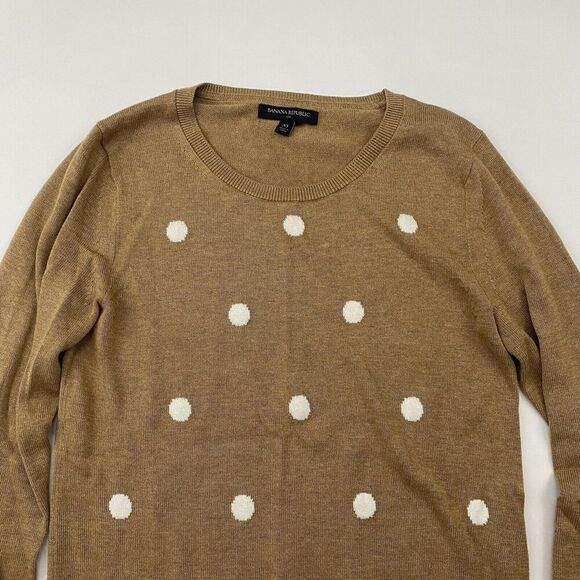 Banana Republic Factory Brown White Polka Dot Crew Neck Sweater Cotton Rayon XS - Picture 5 of 9